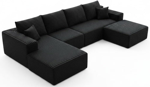 107.5" Cloud Modular Sectional Couch with 1 Ottoman,Modern Minimalist Upholstered Couches, Comfort U Shaped Sofa for Living Room,Deep Seat Corner Couch，No Assembly Required (Grey,Left Facing Chaise)